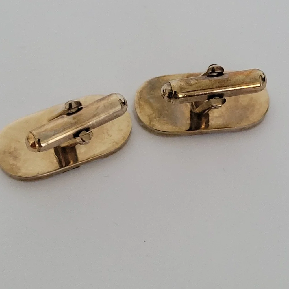 Givenchy Vintage Two Tone Gold Silver Ribbed Oval Cufflinks Mens Accessory